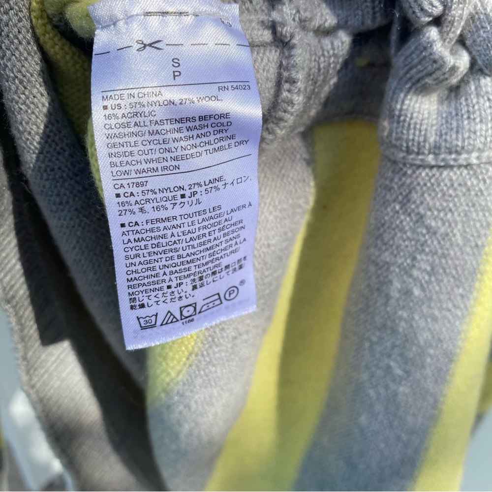 Y2K Yellow & Grey Striped Cowl Neck Sweater Size Small - Picture 6 of 6